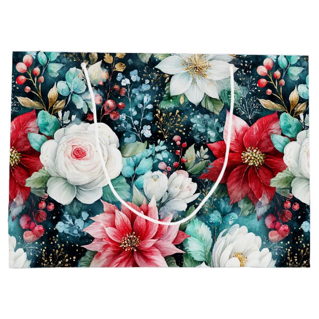 Lavishishy Colored Christmas Floral Große Geschenktüte (Rückseite)