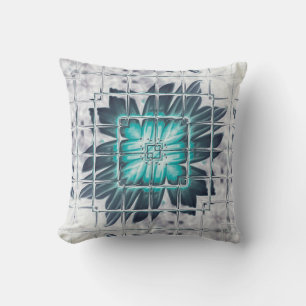 LavishishyAuf Aquamarin-grau-geätztem Blumensteg Kissen