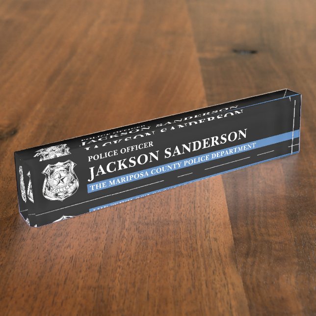 Law Enforcement Thin Blue Line Police Department Namensplakette (Seite)