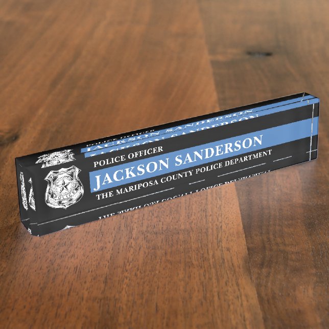 Law Enforcement Thin Blue Line Police Department Namensplakette (Seite)