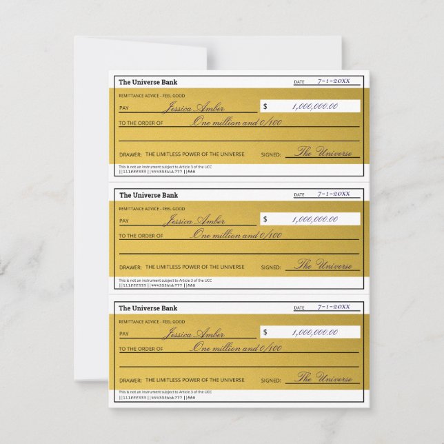 Law of Attraction 3 Blank Printable Gold Checks (Vorderseite)