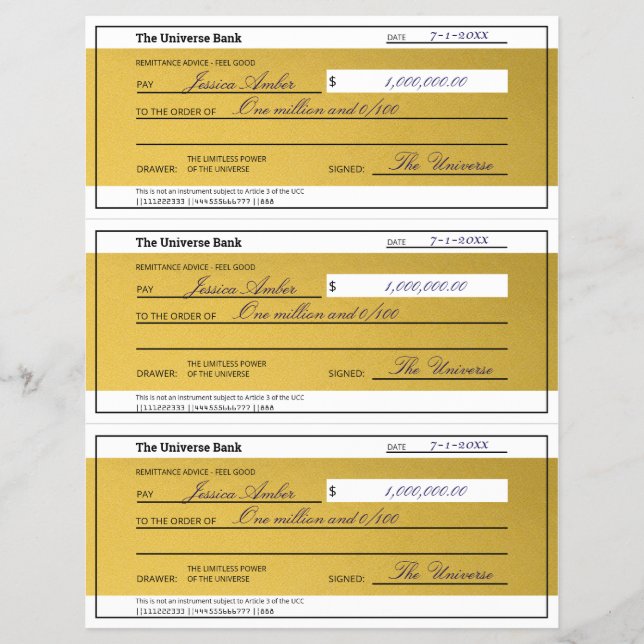 Law of Attraction 3 Blank Printable Gold Checks Flyer (Vorne)