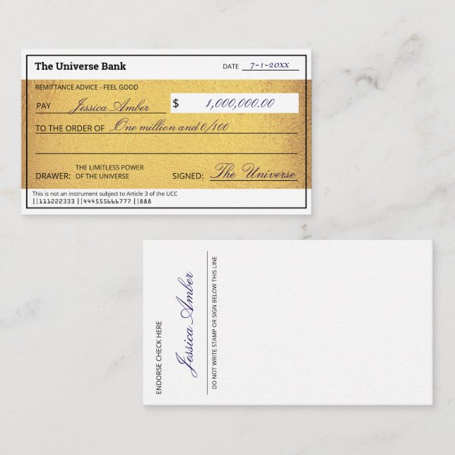 Law of Attraction Gold Manifestation Blank Check  Mitteilungskarte (Vorne/Hinten)