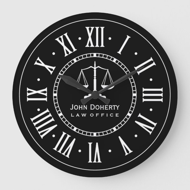 LAW OFFICE | Classic Black & White Große Wanduhr (Vorderseite)