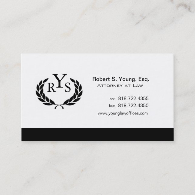 Law Offices Attorney Lawyer Laurel Wreath Monogram Visitenkarte (Vorderseite)