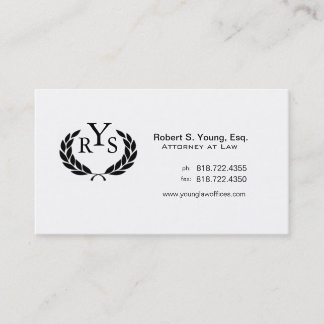 Law Offices Attorney Lawyer Laurel Wreath Monogram Visitenkarte (Vorderseite)