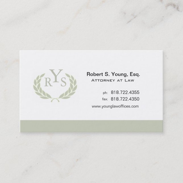 Law Offices Attorney Lawyer Laurel Wreath Monogram Visitenkarte (Vorderseite)