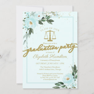 Law School Graduation Party Gold Aquamarin Floral Einladung
