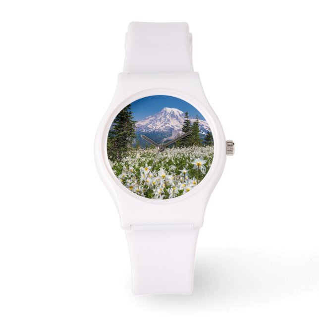 Lawinenlilien und Berg Rainier 2 Armbanduhr (Vorderseite)