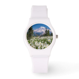Lawinenlilien und Mount Rainier 2 Armbanduhr