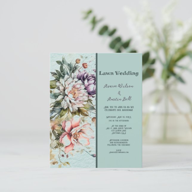 LAWN Aquamarine und Lila Vintage Blumenhochzeit (Stehend Vorderseite)
