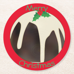 Lawn Bowls Christmas Pudding, Runder Pappuntersetzer