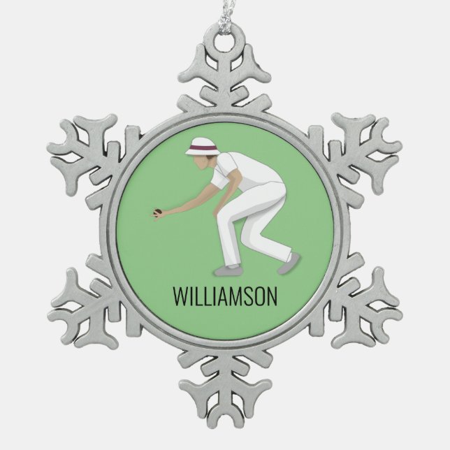 Lawn Bowls Schneeflocken Zinn-Ornament (Vorderseite)
