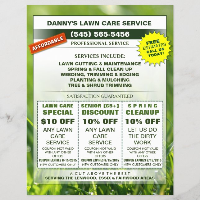 Lawn Care 8.5 x 11 Coupon Werbeaktion Business Fly Flyer (Vorne)