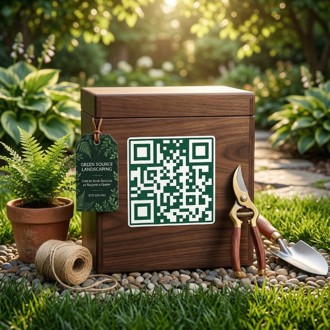Lawn Care & Landscaping Business, QR Code  Quadratischer Aufkleber (Lawn Care & Landscaping Business, QR Code Square Sticker)