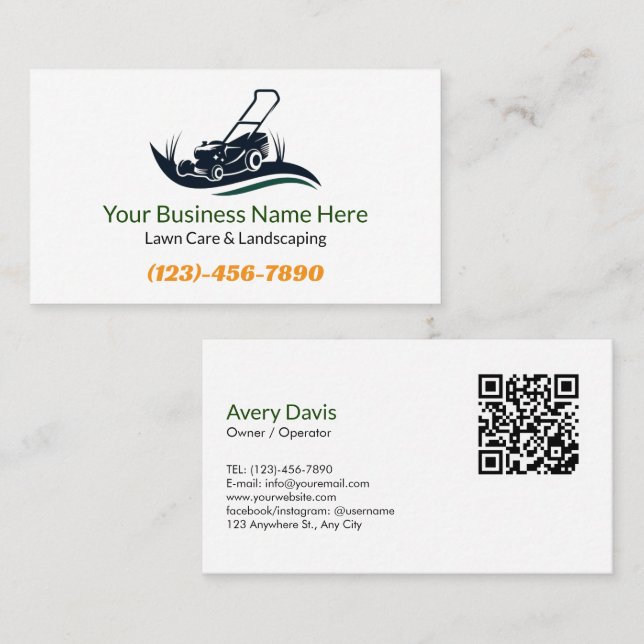 Lawn Care Landscaping Logo QR Code Garden Services Visitenkarte (Vorne/Hinten)