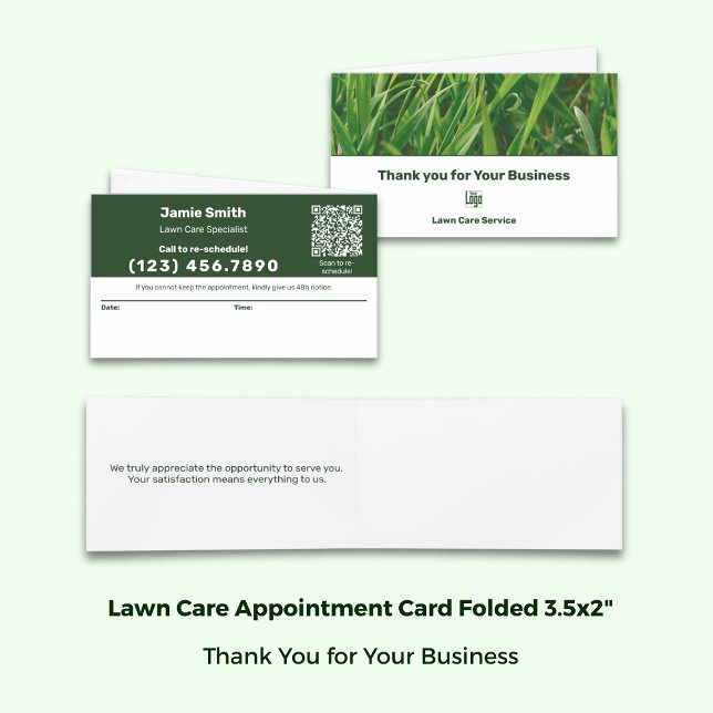 Lawn Care Logo Combined Thank You & Terminkarte (Lawn Care Logo Combined Thank You & Appointment Card; Folded 3.5x2 Inch)