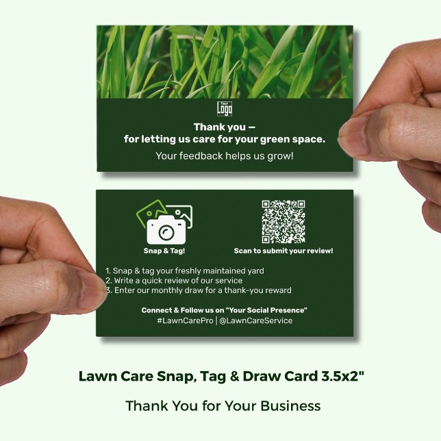 Lawn Care Logo Thank You Testimonial & Photo  Empfehlungskarte (Lawn Care Logo Thank You Testimonial & Photo Referral Card; Size 3.5x2 (US) Landscape Format)