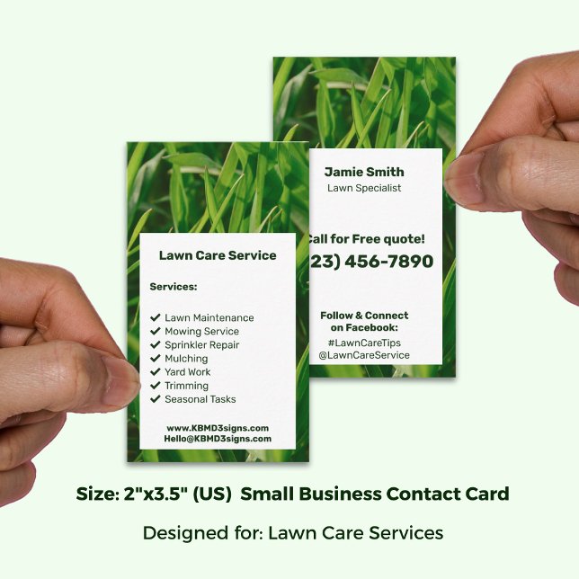 Lawn Care Service Green White Call Today Visitenkarte (Lawn Care Service Green White Call Today Business Card; Size 2x3.5 Inch (US))