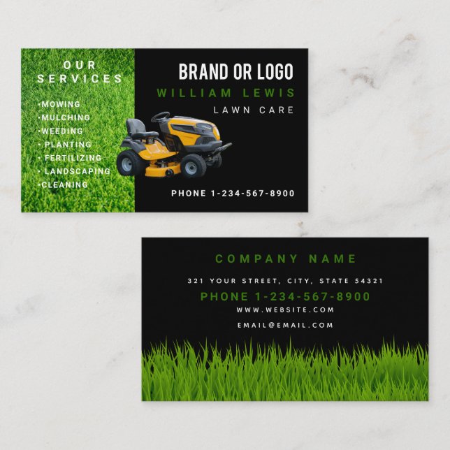 Lawn Care Service Landscaping Mowing Business Logo Visitenkarte (Vorne/Hinten)