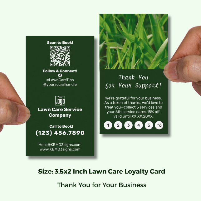 Lawn Care Thank You for Your Support! Treuekarte (Lawn Care Thank You for Your Support! Loyalty Card; Size 3.5x2 (US) Portrait Format, Logo, QR code)