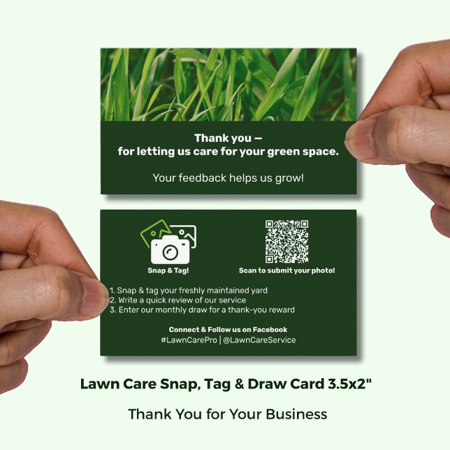 Lawn Care Thank You Testimonial & Photo  Empfehlungskarte (Lawn Care Thank You Testimonial & Photo Referral Card; size 3.5x2 Inch, Landscape Format)