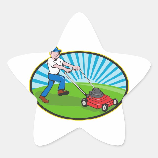 Lawn Mower Man Gardener Cartoon Stern-Aufkleber (Vorderseite)