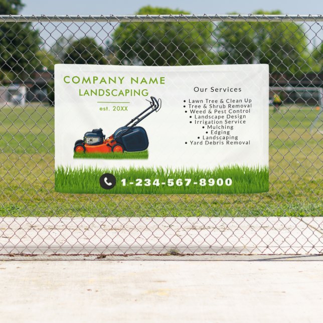 Lawn Mowing Landscaping Garden Lawn Care White Banner (Insitu)