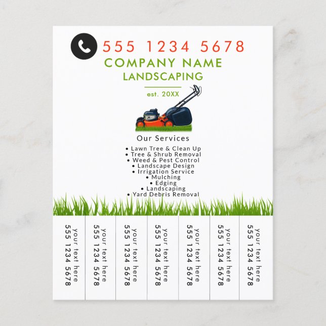 Lawn Mowing Landscaping Garden Tear Off Strips Flyer (Vorne)