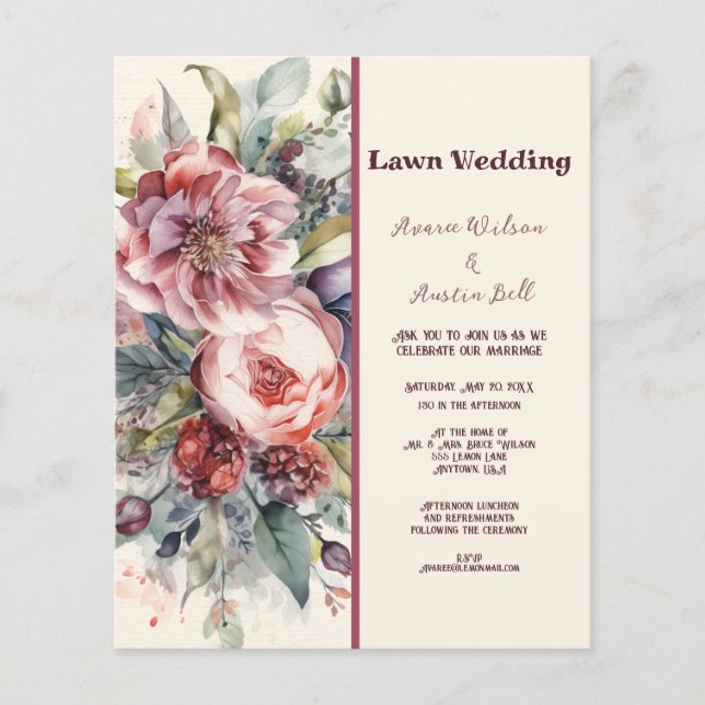 LAWN Pink und Burgund Vintage Peonies Hochzeit (Vorderseite)