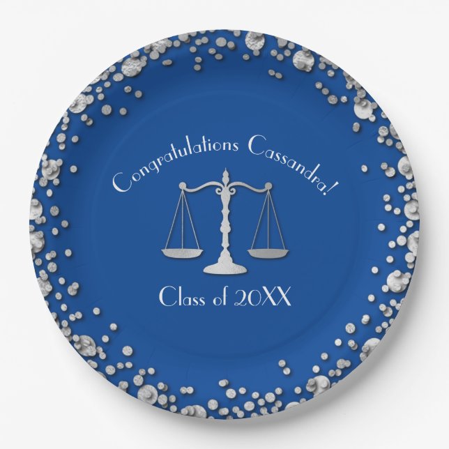 Lawyer Blue Silver Abschluss Pappteller (Vorderseite)