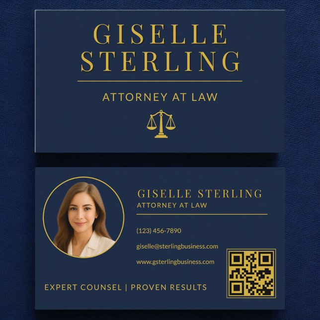 Lawyer Navy Blue Gold Attorney at Law QR Code Visitenkarte (Von Creator hochgeladen)