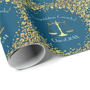 Lawyer School Blue Gold Abschluss Geschenkpapier