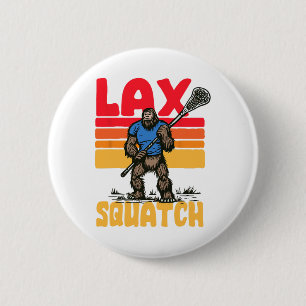 Lax Squatch! Bigfoot Lacrosse Player Retro Sasquat Button