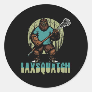 Laxsquatch! Bigfoot Lacrosse Player Funny Sasquatc Runder Aufkleber