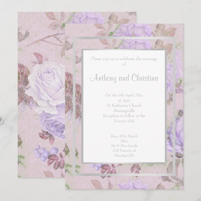 LAYER LILA LILAC ROSE FLORAL ELEGANT WEDD EINLADUNG (Vorne/Hinten)