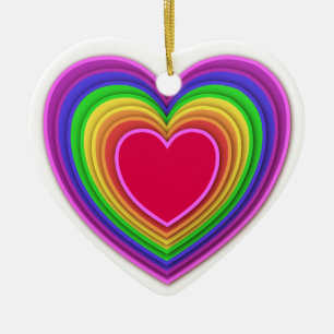 Layered 3-d Herzen Regenbogenfarben Keramik Ornament