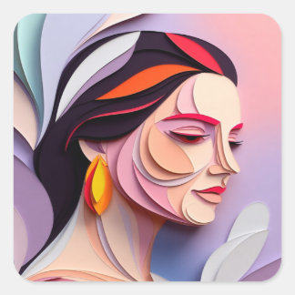 Layered Grace Abstract Feminine Portrait Quadratischer Aufkleber