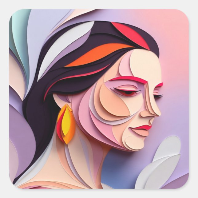 Layered Grace Abstract Feminine Portrait Quadratischer Aufkleber (Vorderseite)