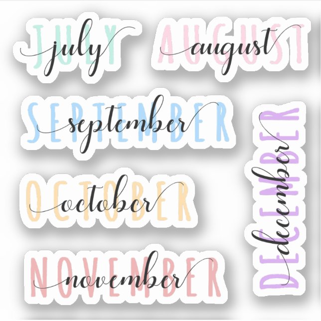 Layered Month Name Headers 2nd Half (July to Dec) Aufkleber (Vorderseite)