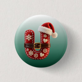 Layered Pastel Gold Trim Letter U Button