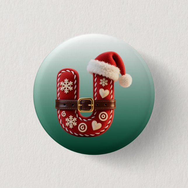 Layered Pastel Gold Trim Letter U Button (Vorderseite)