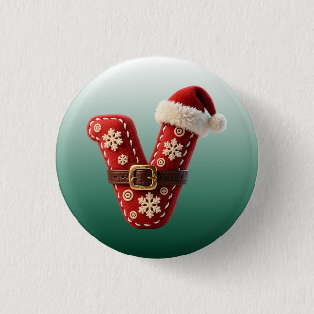 Layered Pastel Gold Trim Letter V Button (Vorderseite)