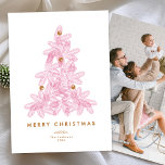 Layered Pink Weihnachtsbaum Feiertagskarte<br><div class="desc">Pinkfarbener Weihnachtsbaum mit goldenen Beeren und dem Foto auf der Rückseite.</div>