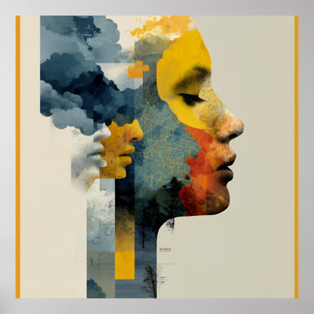 Layered Profile Mosaic Mindscape Glow Poster (Vorne)