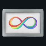 Layered Rainbow Infinity Symbol Rechteckige Gürtelschnalle<br><div class="desc">Helles Symbol der Unendlichkeit aus Plastikschichten rot,  gelb,  grün,  türkis,  blau und lila gesättigt Farben auf weißem Hintergrund.</div>