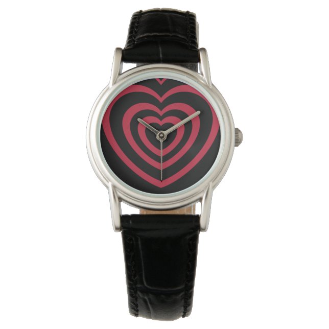 Layered Red & Black Heart Ästhetik Armbanduhr (Vorderseite)