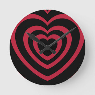Layered Red & Black Heart Ästhetik Runde Wanduhr