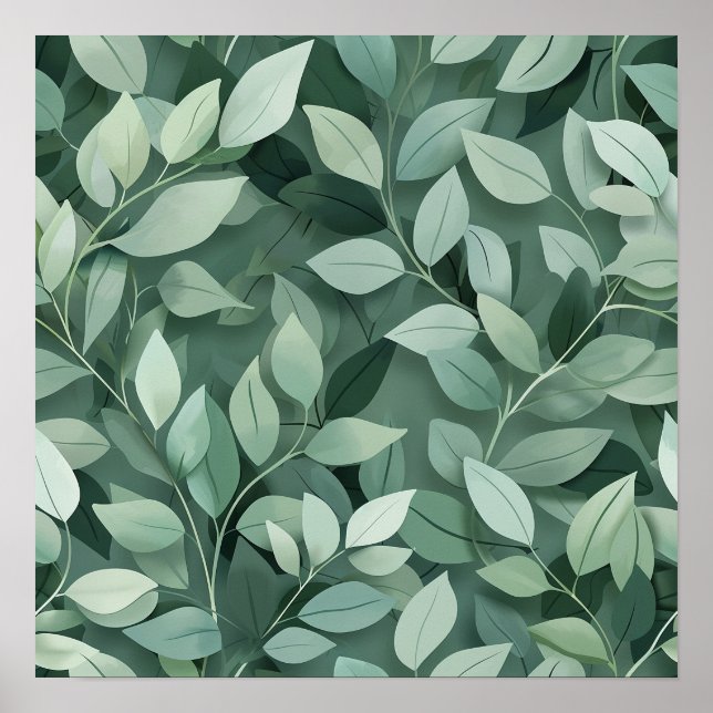 Layered Sage Botanical Leaf Pattern Wall Art Poster (Vorne)