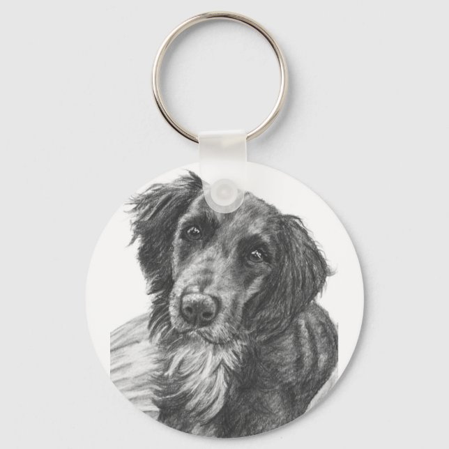 Layla, die Grenz-Collie-Mix-Kohle-Sketch Schlüsselanhänger (Vorderseite)